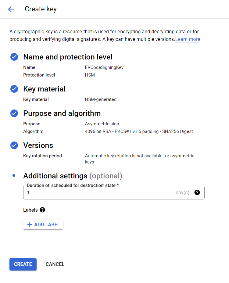Creating a HSM key in Cloud KMS