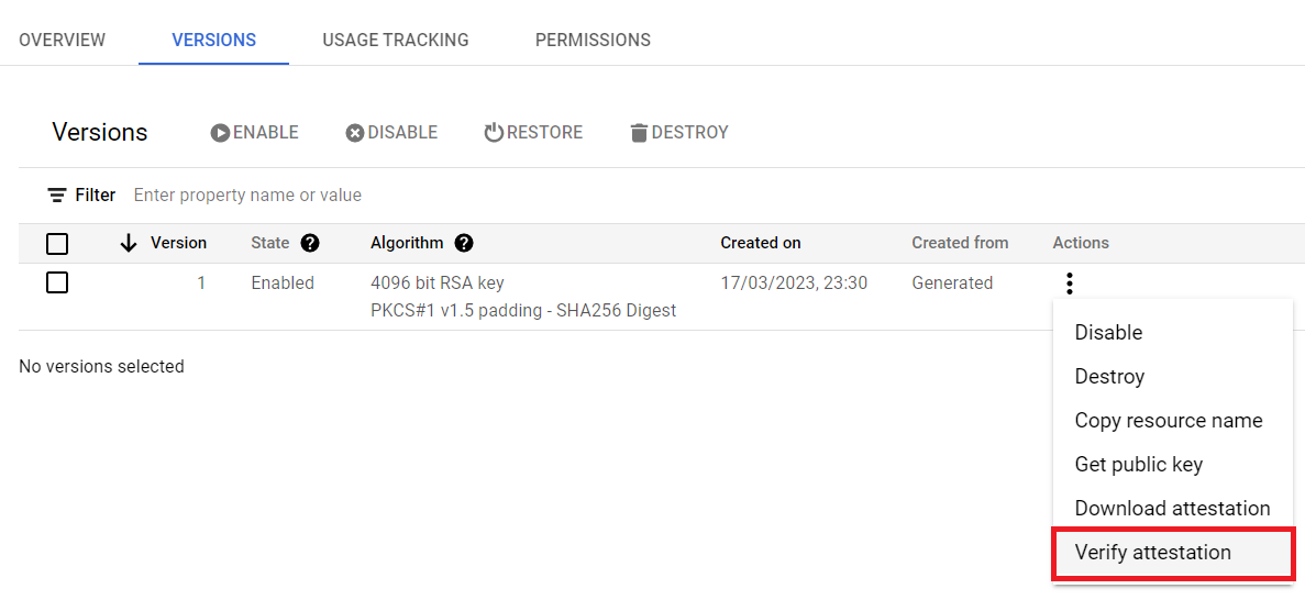 Downloading HSM key attestation from Cloud KMS